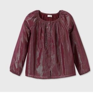 Cat & Jack Girl’s Burgundy Sparkle Button Down Top
